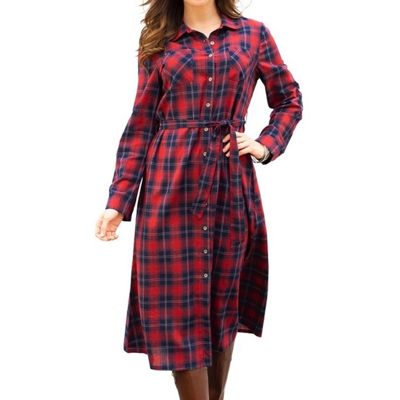 The Paragon Dresses & Skirts - NWOT Navy and Red Plaid Button Front Shirt Dress